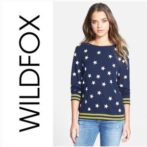 Wild Fox Women’s Star Print Navy Blue Baggy Pullover Sweatshirt Size Small